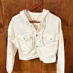 Oat New York Cropped White Hooded Denim Jacket